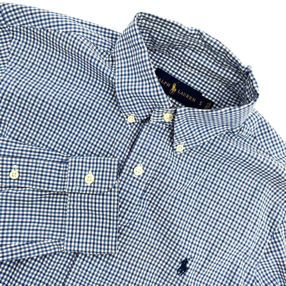 POLO Ralph Lauren Button Down Plaid Blue Checkered Cotton-Pony Logo-Mens Small - Picture 1 of 6
